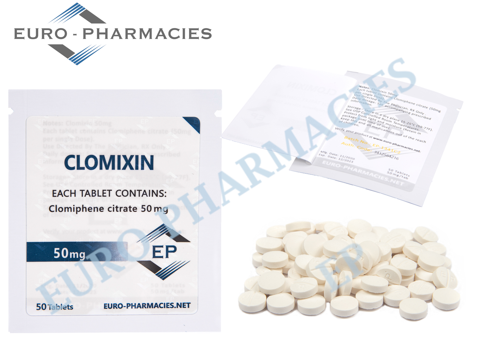 Euro Pharmacies Clomixin (Clomid) – 50mg/tab – 50 tab/bag