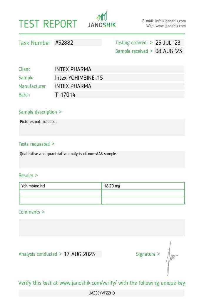 Intex Pharma Yohimbine Hydrochloride 15mg x 60 tabs - Image 2